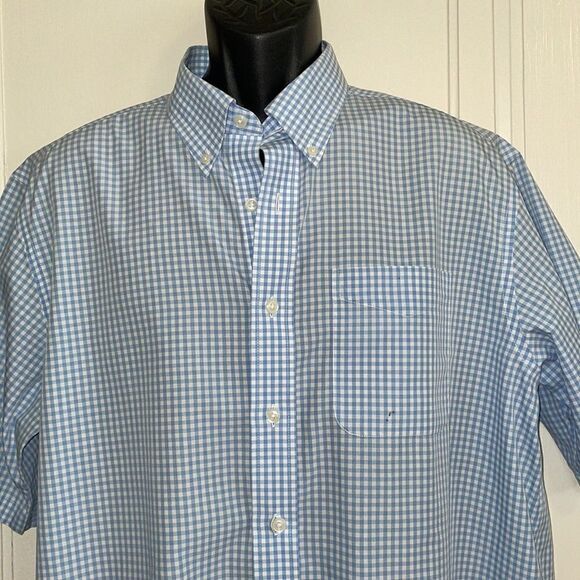 L.L.Bean light blue & white check cotton short sleeve shirt - Picture 2 of 8